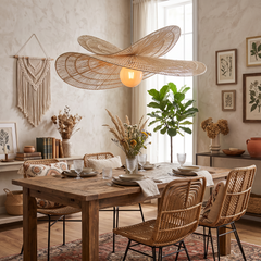 Hemp Rope Rattan Chandelier - Beige - 60cm