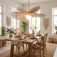 Hemp Rope Rattan Chandelier - Beige - 80cm
