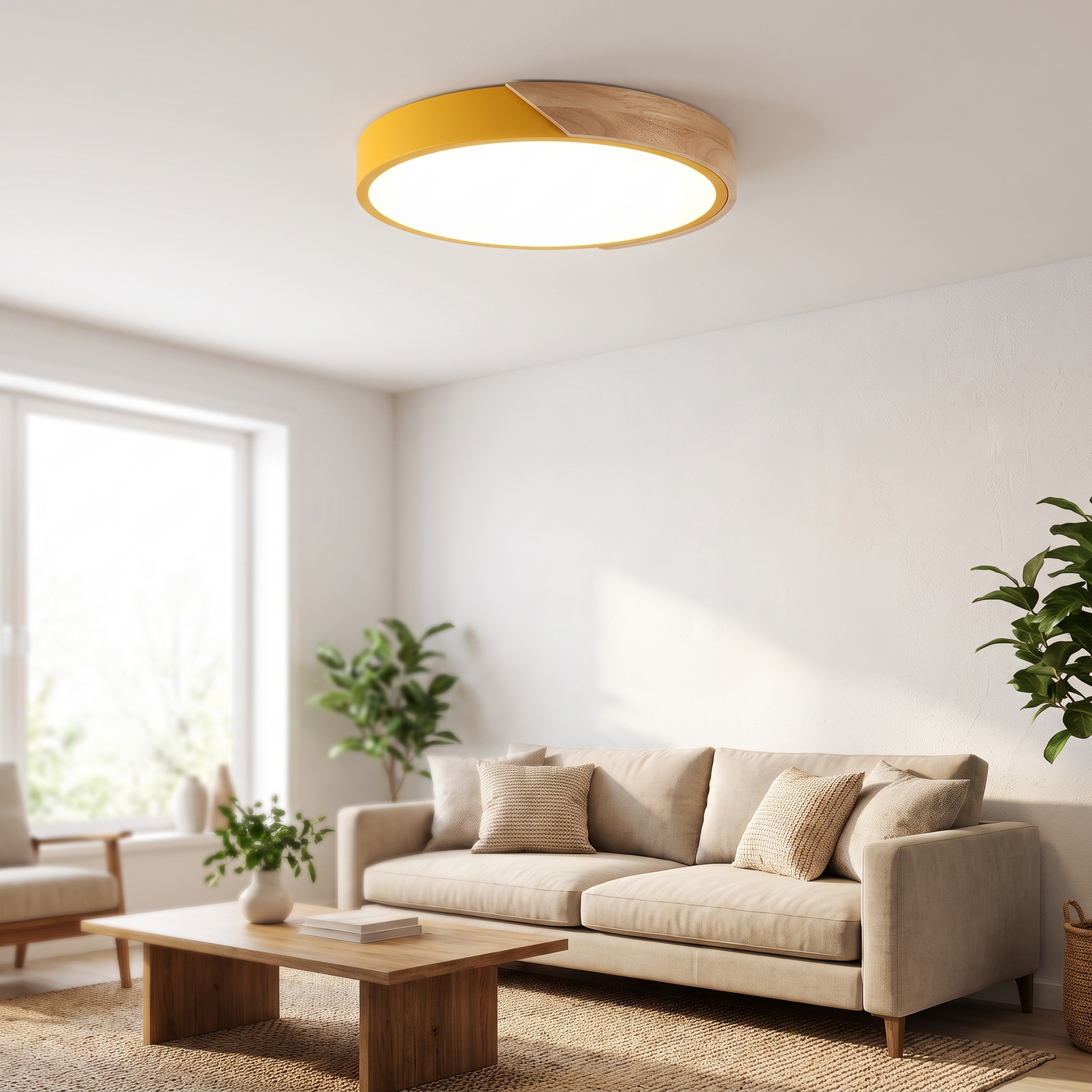Wood Frame LED Ceiling Light - Yellow