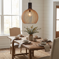 Wooden Birdcage Pendant Light - Black & Natural Wood