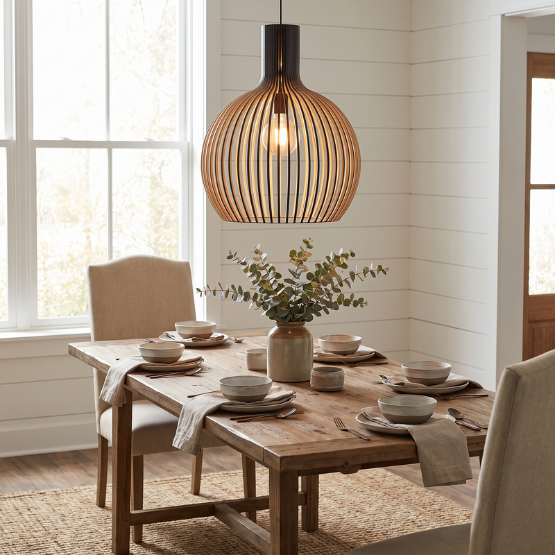 Wooden Birdcage Pendant Light