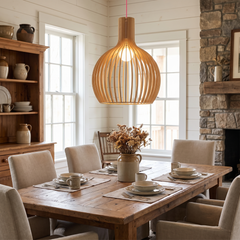 Wooden Birdcage Pendant Light - Natural Wood