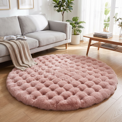 Round Plush Floor Rug - Pink