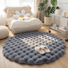 Round Plush Floor Rug - Grey