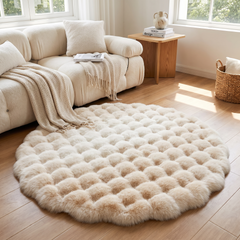 Round Plush Floor Rug - Beige White