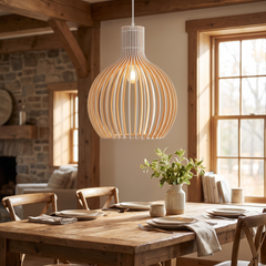 Wooden Birdcage Pendant Light - White & Natural Wood