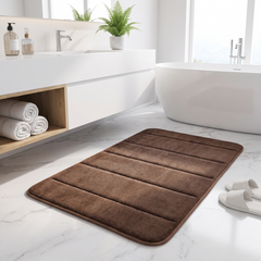 Striped Coral Fleece Bath Mat - Coffee