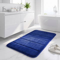 Striped Coral Fleece Bath Mat - Dark Blue