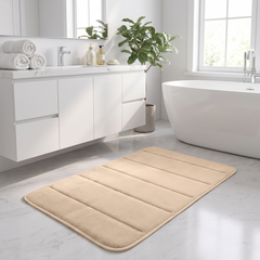 Striped Coral Fleece Bath Mat - Khaki