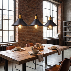 Vintage Loft Pendant Light - Black – 3-Bar 50cm