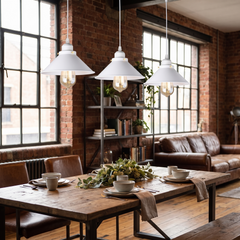 Vintage Loft Pendant Light - White – Triple Pendant, Short Shade