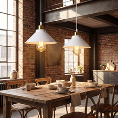 Vintage Loft Pendant Light - White – Double Pendant, Short Shade