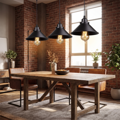 Vintage Loft Pendant Light - Black – Triple Pendant, Short Shade