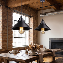 Vintage Loft Pendant Light - Black – Double Pendant, Short Shade