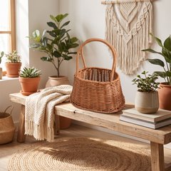 Handwoven Rattan Storage Basket - Rectangular Tote, Mid-Size (16.5x11x12cm)
