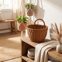 Handwoven Rattan Storage Basket - Medium Tote Basket (13x9x12cm)