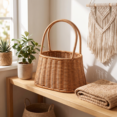 Handwoven Rattan Storage Basket - Rectangular Tote, Largest (25x15x15cm)
