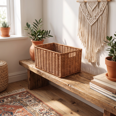 Handwoven Rattan Storage Basket - Rectangular Basket, Large (25x15x15cm)