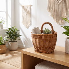 Handwoven Rattan Storage Basket - Small Tote Basket (11.5x7.5x10cm)