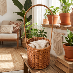 Handwoven Rattan Storage Basket - Round Bucket Basket, Large (16cm dia)
