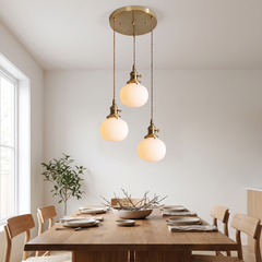 Nordic Ceramic Pendant Light - Ribbed Globe – 3-Cluster Cascading 30cm / 4W(MAX 100W)