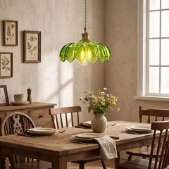 Vintage Petal Glass Pendant Light - Green – Rounded Scallop