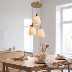Nordic Ceramic Pendant Light - Ribbed Bell – 3-Cluster Cascading 30cm / 4W(MAX 100W)